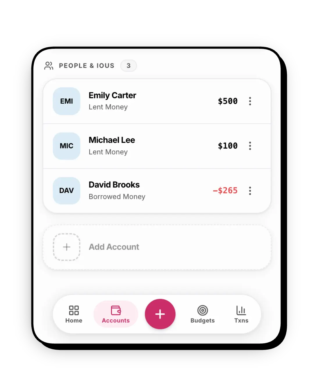 IOU transaction history