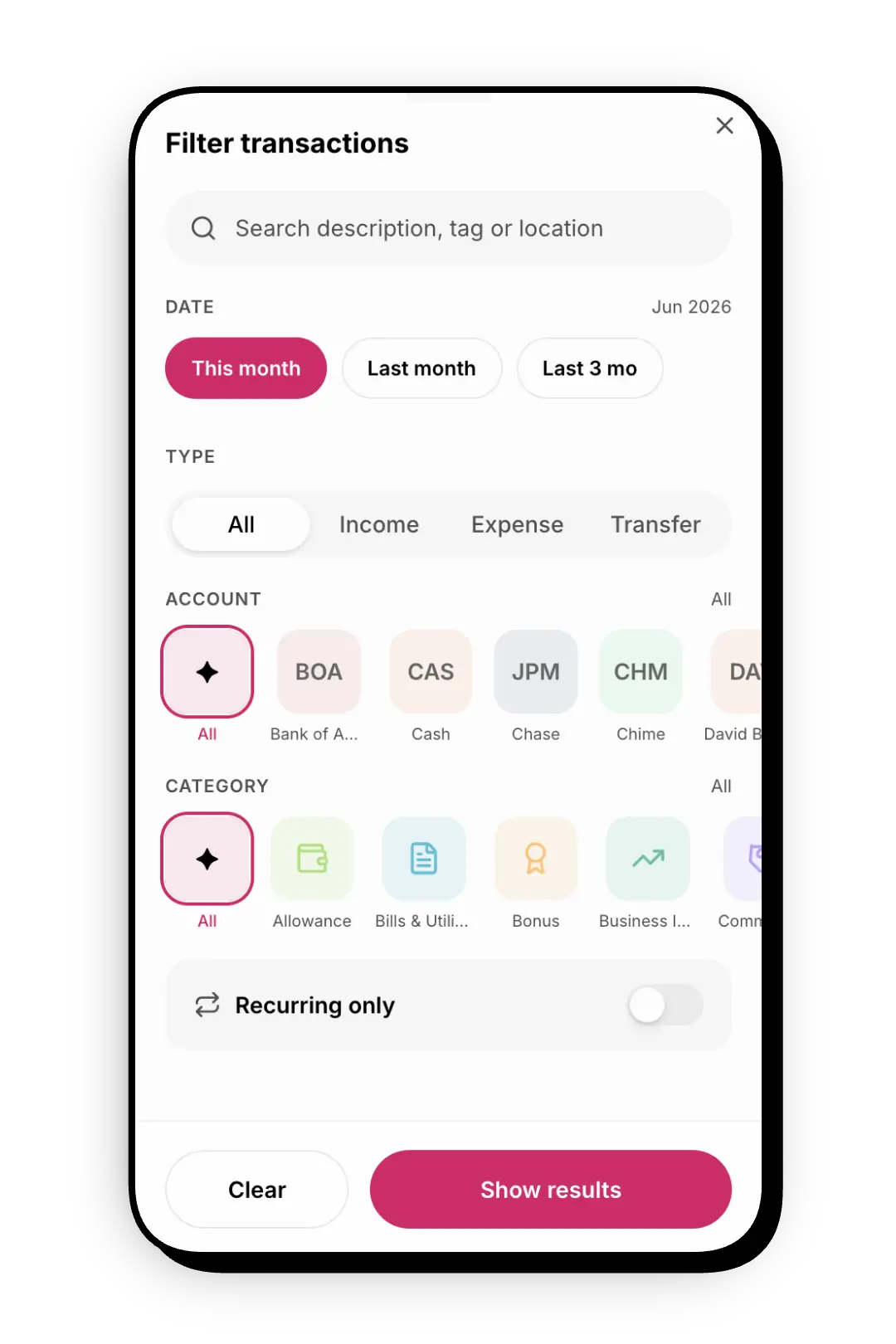 Transaction filters