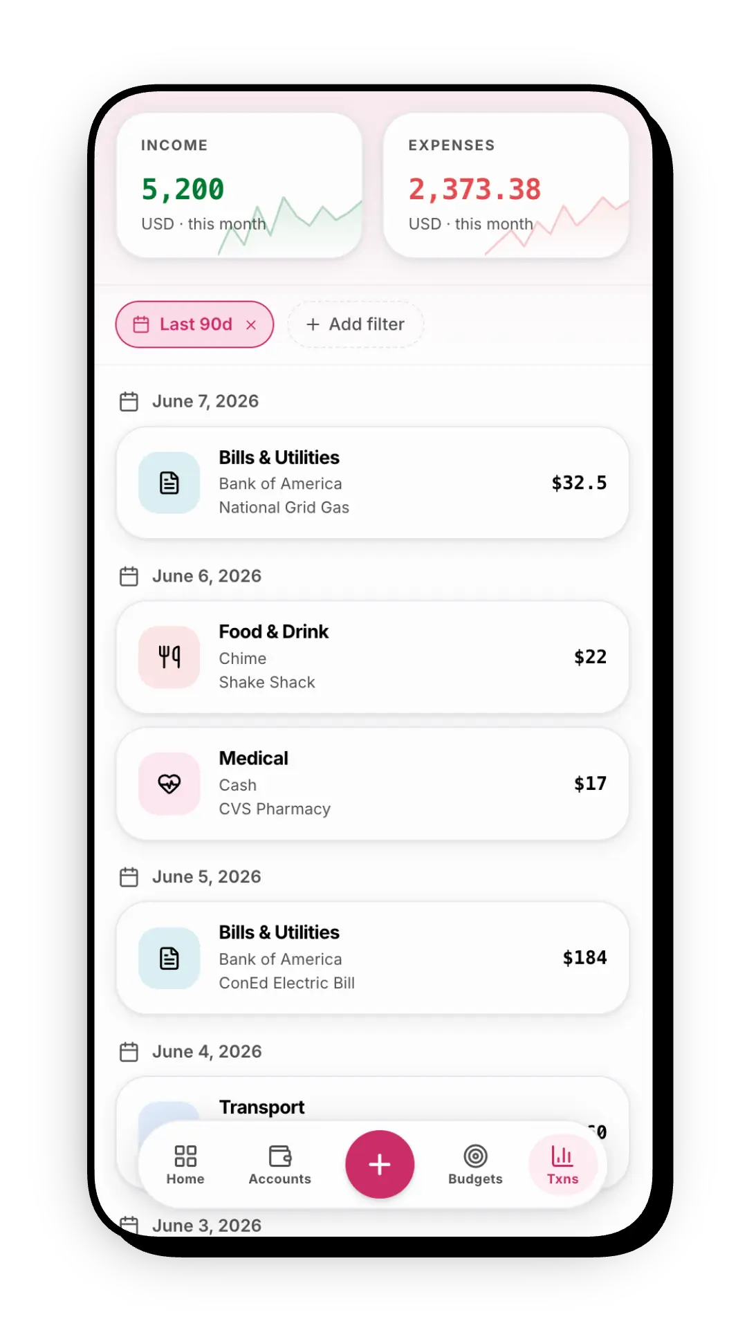 90 Days Free Transactions History